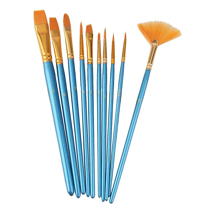 New-10pcs синяя ручка нейлоновые волосы многофункциональные кисти для краски