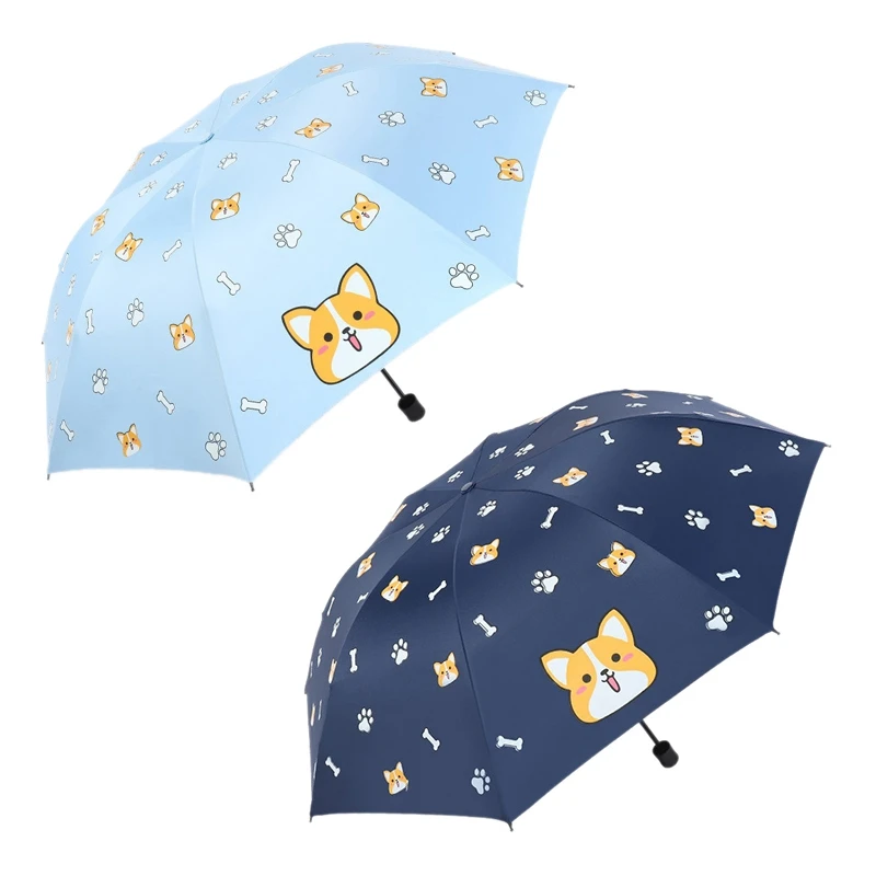 Paraguas de dibujos animados para mujer, sombrilla a prueba de lluvia, UV,  azul marino y azul, Corgi, 2 uds.|Paraguas| - AliExpress
