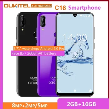 Перейти на Алиэкспресс и купить Смартфон OUKITEL C16, экран 5,71 дюйма HD + 19:9, Android 9,0, сканер отпечатков пальцев, 2 Гб ОЗУ 16 Гб ПЗУ, 2600 мАч