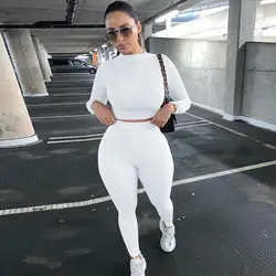Sexy O Neck Tracksuit Two Piece Set Autumn Winter Long Sleeves Crop Tops And Long Tight Pants 2 Piece Outfits For Women