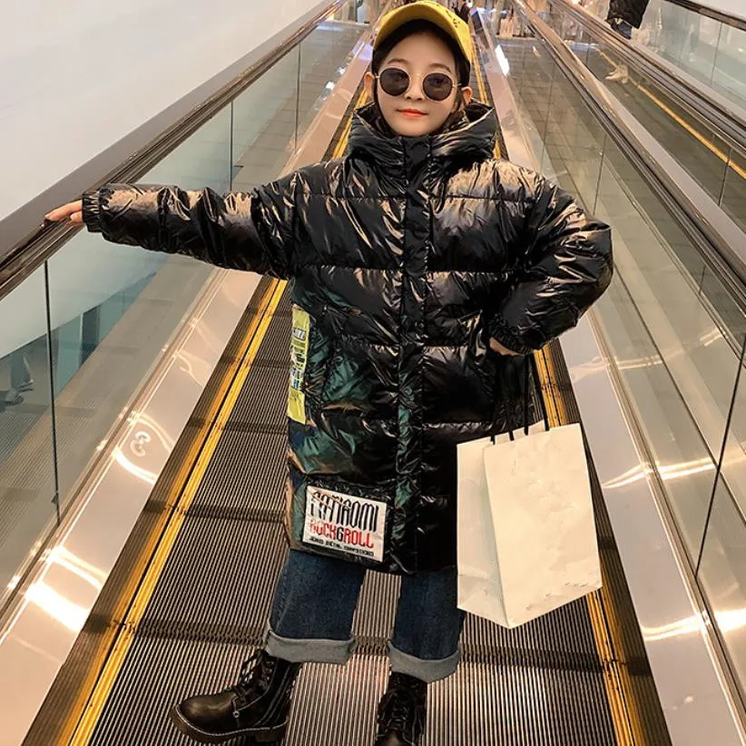 

Plus size Fashion children Glossy Down coats thicker warm letter design Girls hooded parkas modis kids winter Down jackets Y2476