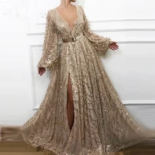 Арабские блестящие вечерние платья Robe de soiree Aibye Дубай вечернее платье для выпускного вечера Африканский глубокий v-образный вырез Длинные вечерние платья Abendkleider