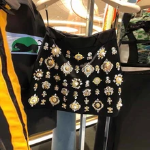 Cakucool, Женская винтажная мини-юбка с блестками, вышитая бисером, облегающая юбка, черная, белая, блестящая, Геометрическая, имперская, узкая юбка дворец