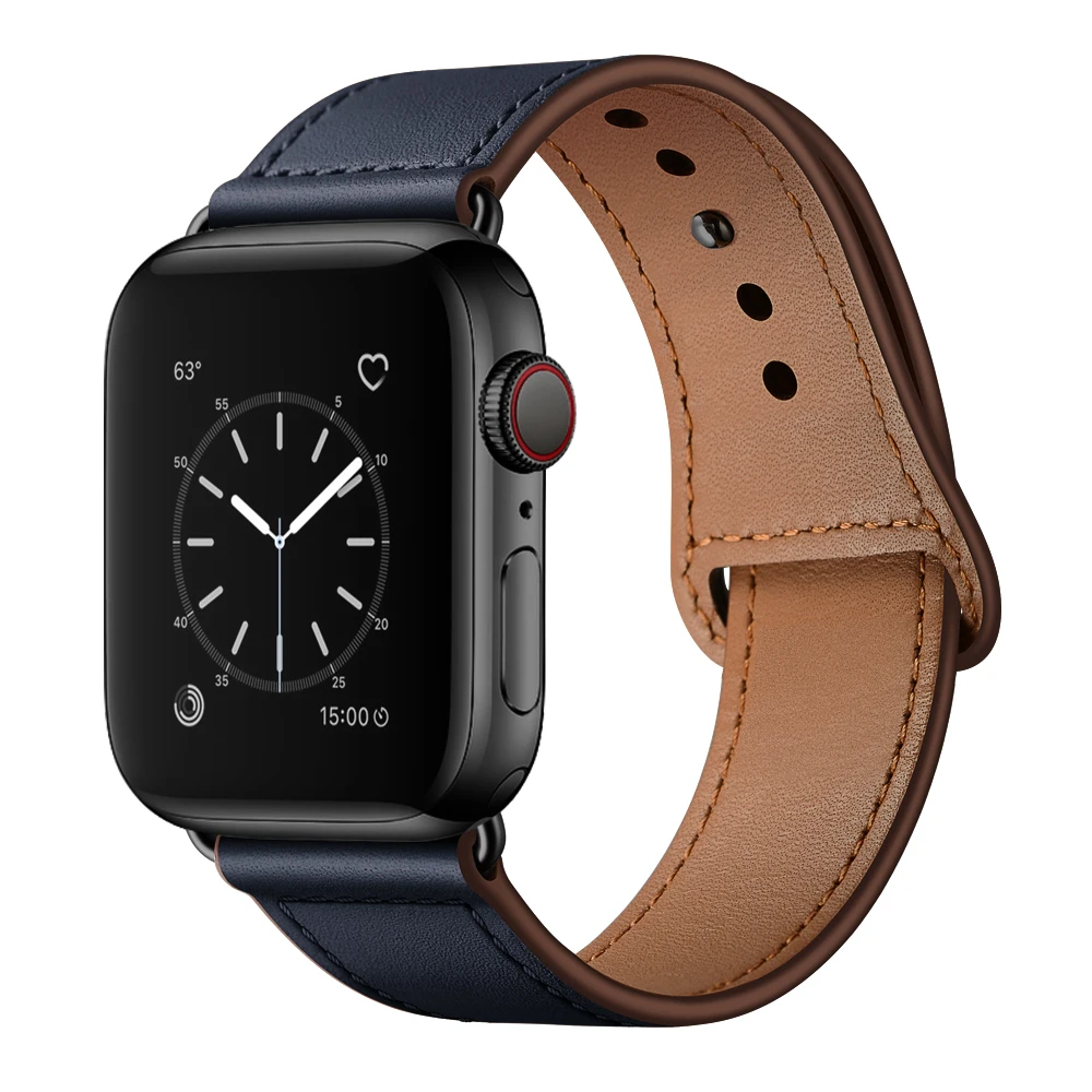 Ремешок для часов из натуральной кожи для apple watch 1 2 3 4 5 iwatch ремешок для часов 38 мм 42 мм 40 мм 44 мм - Цвет ремешка: DBUBL