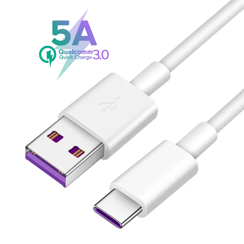 Белый 5А Supercharge usb type C кабель для huawei P30 P20 Xiaomi Mi9 Redmi Note7 K20 samsung A50 S10 S9 Быстрая зарядка 3,0 USBC провод шнур - Цвет: Белый