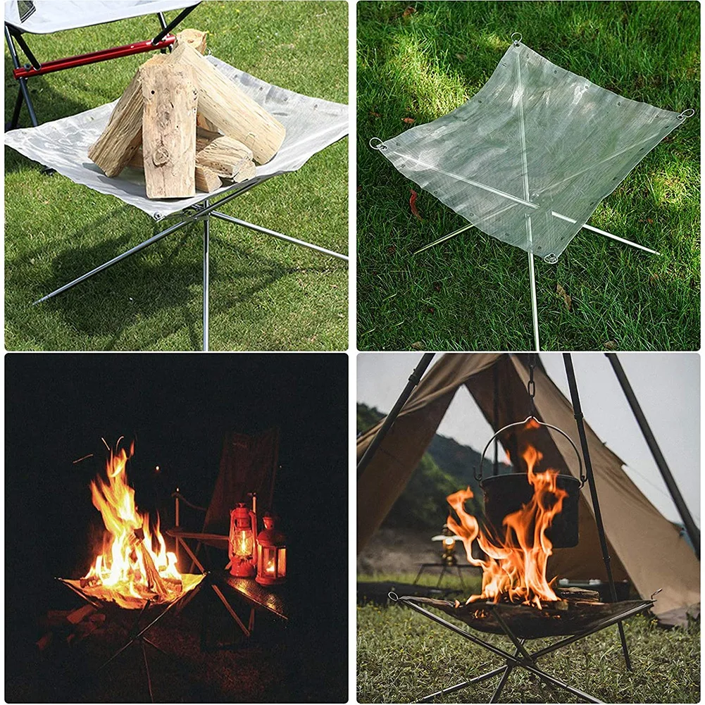 Outdoor Bonfire Campfire Grill Pits Fire Burning Frame Heating Camping Wood Stove Stand BBQ Net Rack Firewood Charcoal Heater L