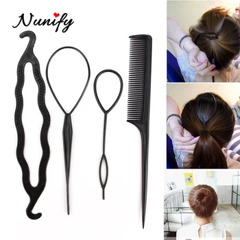 

Nunify 4Pcs/Lot Pony Tail Holder Women Lady Magic Hair Twist Styling Clip Stick Braid Bun Maker Tool Hair Band Accessories