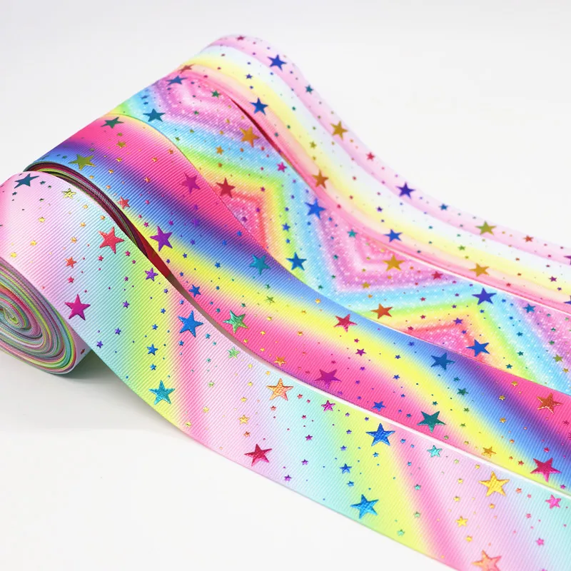 10 Yards 1.5&quot 38MM Shiny Rainbow Gold Star Printed Grosgrain Ribbon For Hair Bows DIY Crafts Handmade Accessories M19090201 | Дом и сад
