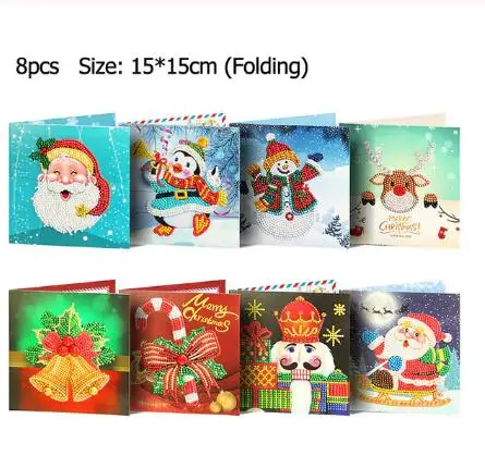 8pcs 15x15cm folding 8 шт. 5D DIY Алмазная картина поздравительная открытка специальная Рождественская Алмазная вышивка открытки по случаю Дня рождения Рождественский подарок - Цвет: 8pcs 15x15cm folding