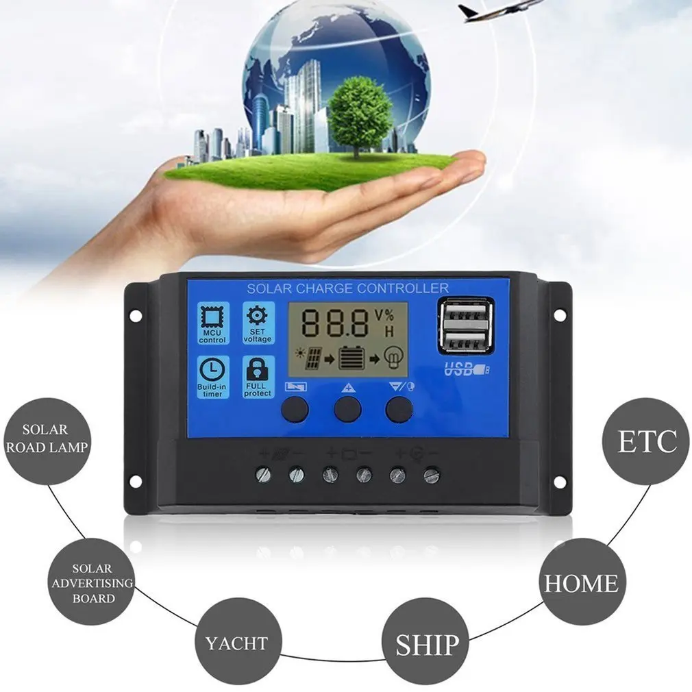 12 v/24v10a Солнечный контроллер зарядное устройство для батареи Hd дисплей контроллер Usb выход 3a