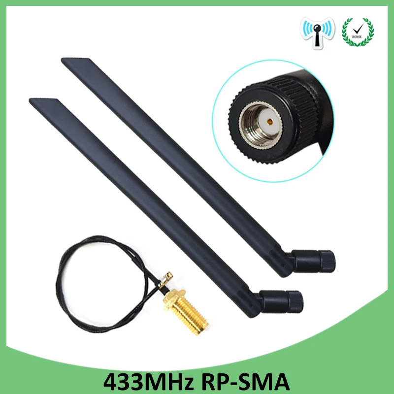 

2pcs 433Mhz Antenna 5dbi GSM 433 mhz RP-SMA Connector Rubber Lorawan antenna+ IPX to SMA Male Extension Cord Pigtail Cable