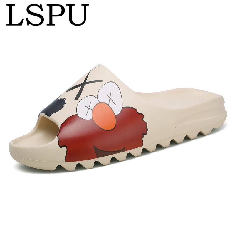 

YZY Men's Summer Slides Fish Mouth Slip On Breathable Water Beach Slippers Flip Flops Bone White Men Slippers Plus Size 34-46