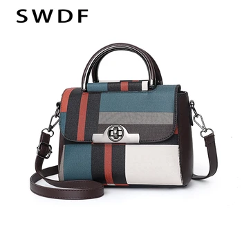 

2020 SWDF New Luxury Handbag Women Stitching Wild Messenger Bags Designer Brand Plaid Shoulder Bag Female Ladies Totes Bags