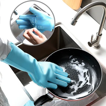 

1Pair Silicone Kitchen Cleaning Gloves Magic Silicone Dish Washing Glove for Household Scrubber Rubber Kitchen Clean Tool