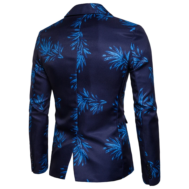 New autumn men tops suit coat Chinese style suit jacket Leaves print single row of a button Behind the middle fork leisure