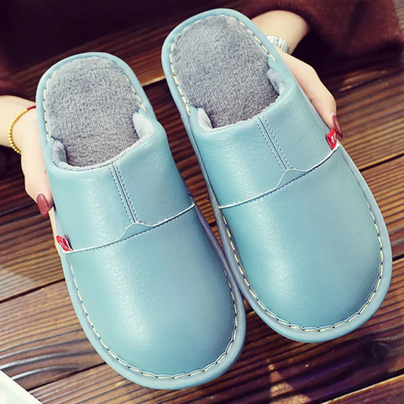 Plus size 45/46 Unisex home slippers women winter leather shoes microfiber high quelity female house slippers short plush shoes