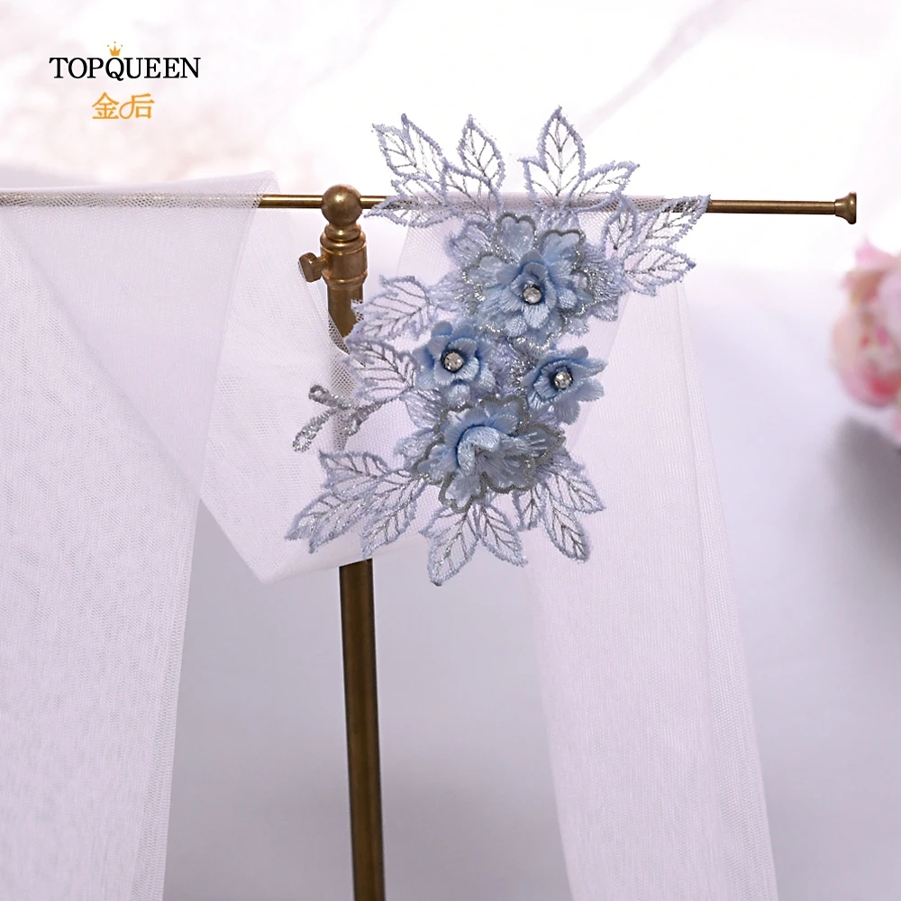 TOPQUEEN WS05 синий цветок Свадебная вуаль повязка на голову Китайский Свадебный аксессуары для волос Тиара для свадебной прически головной убор с вышивкой