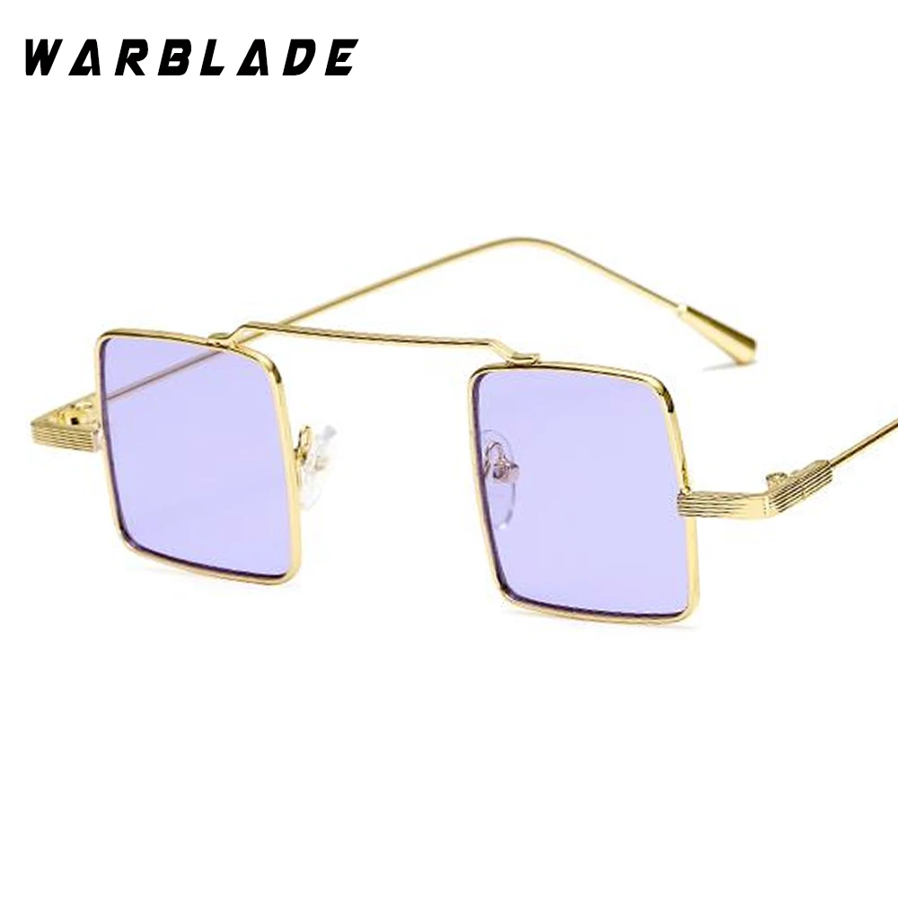 gold purple Солнцезащитные очки WarBLade из металла для мужчин и женщин, ретро Квадратные Солнцезащитные очки, модные прозрачные цветные солнцезащитные очки, небольшая оправа - Цвет линз: gold purple