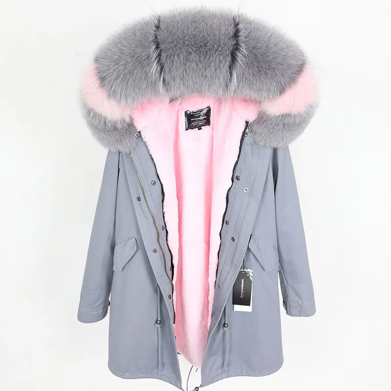 

2019 winter jacket women natural fox fur collar warm loose black faux fur liner long parka real fur coat Detachable