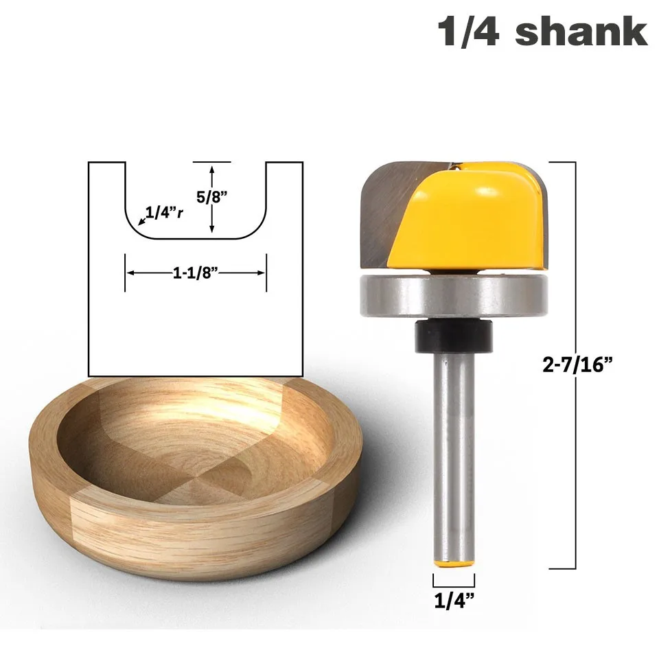 

1pcs 1/4 Shank Milling Cutter Woodwork 1-1/8" Diameter Bowl & Tray Router Bit - 1/4" Shank For Woodworking Tools