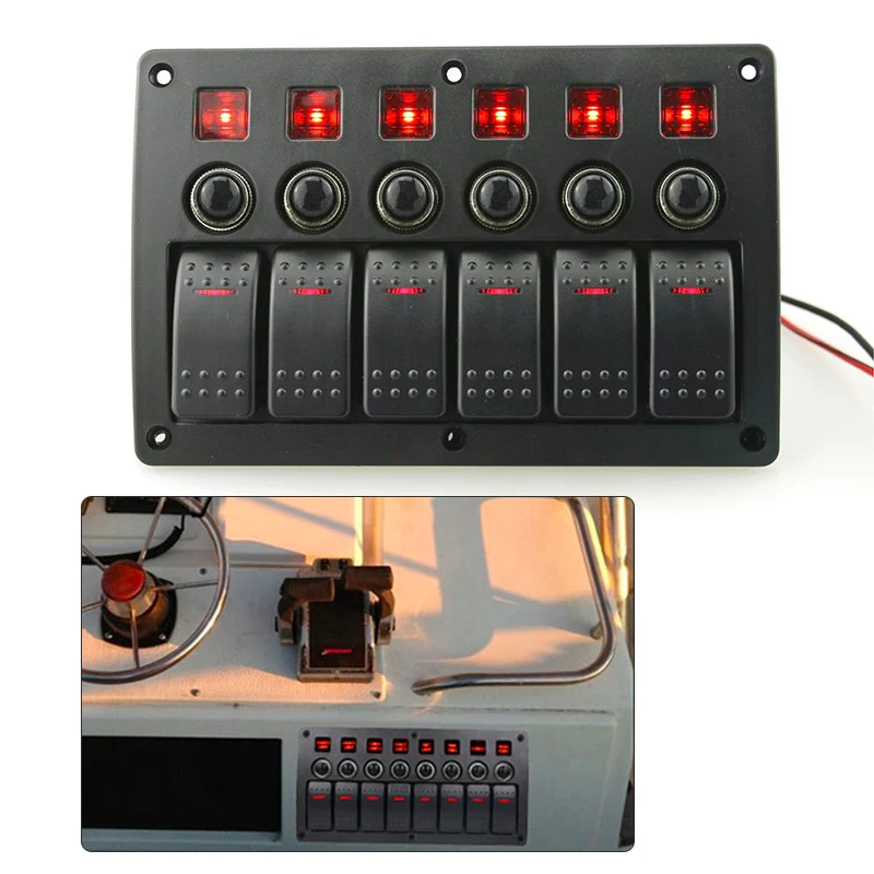 Circuit Breaker Panels Dc 12v Marine Boat Car LED Indicators 6 Gang