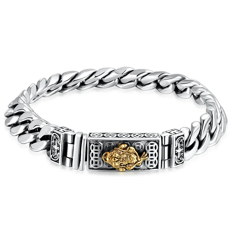 Cigovo925 Серебряный браслет мужской одиночный простой уличный хип-хоп модный мужской ретро ручной орнамент Chaoren надпись