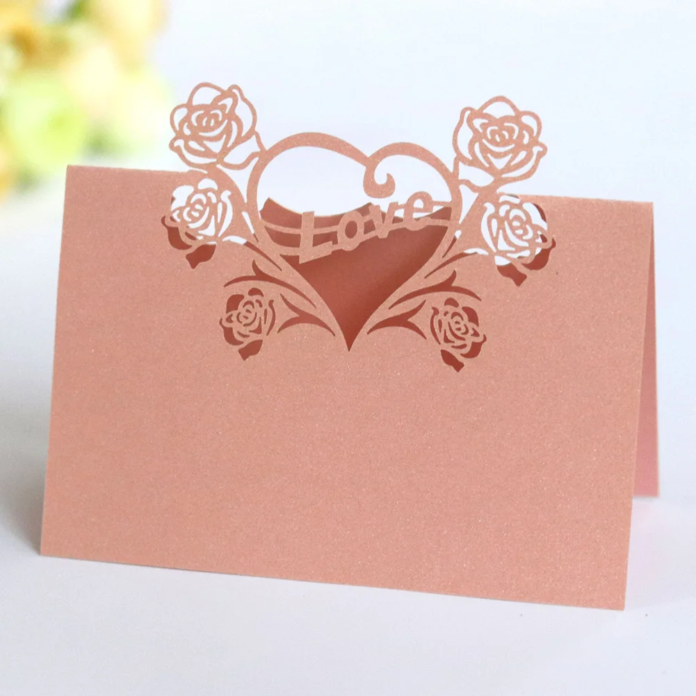 50 шт. свадебное сиденье Винтаж стол любовь Сердце Место украшение для открыток держатель Твердые номер имя вечерние выдолбленные бумажные на день рождения