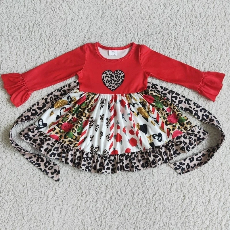 beach dresses Wholesale Toddler Valentine's Day Spring Kid Dinosaur Dress Baby Girl Heart Clothing Children Infant Love Boutique Twirl Clothes top Dresses Dresses