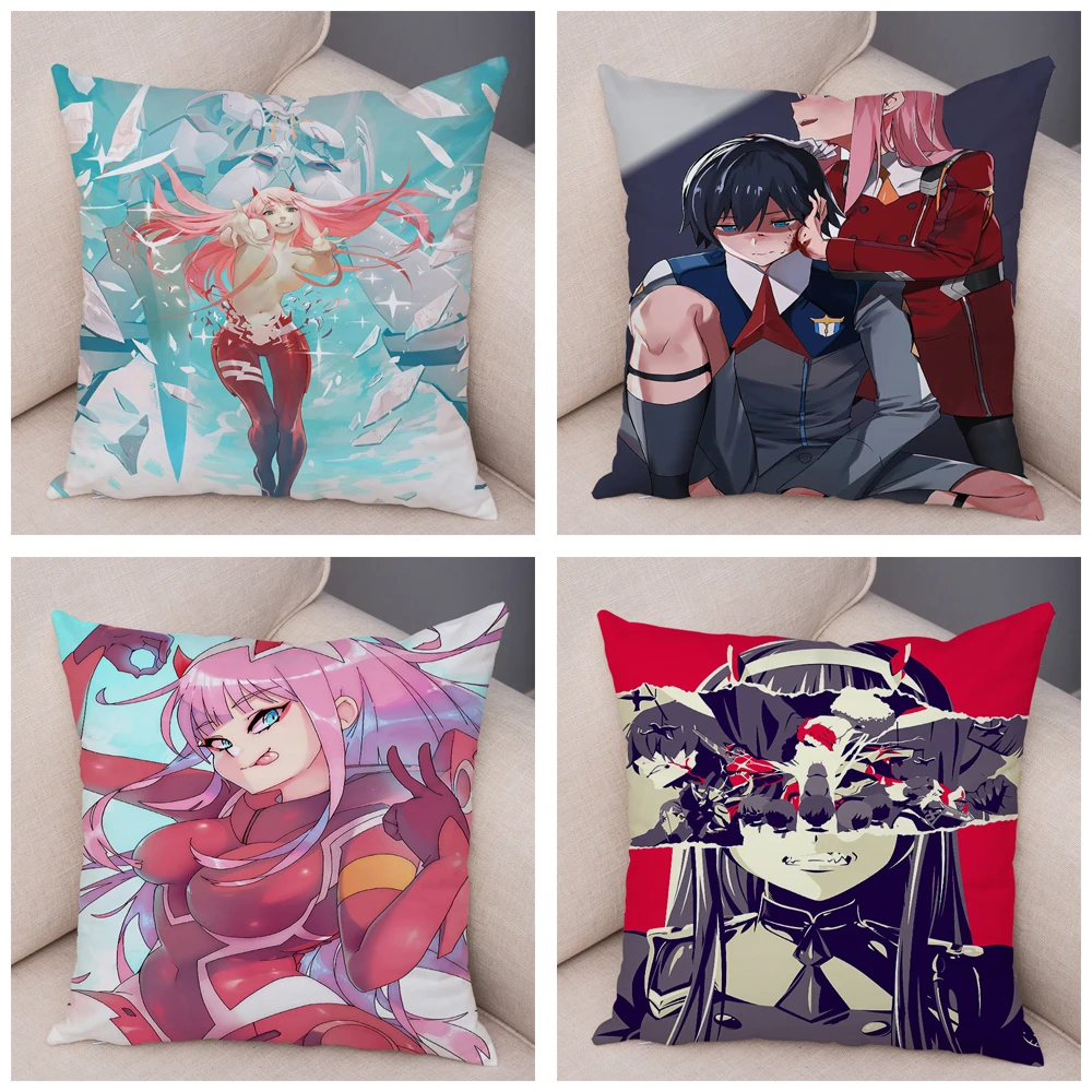 DARLING in the FRANXX Cushion Cover Decor Classic Anime Cartoon Girl Pillowcase Soft Plush Pillow Case for Sofa Home Car 45x45cm