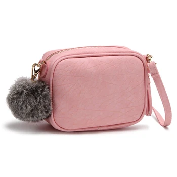 

1 PC Women Shoulder Bag Ladies Mini Hairball PU Leather Crossbody Messenger Small Square Shoulder Bag Zipper Girls Fashion Bag