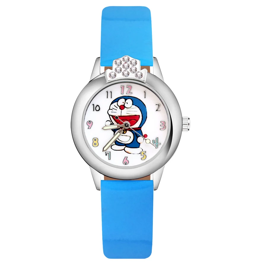 Мультфильм Doraemon Кристалл Стиль Детские часы Дети студентка девушки кварцевые Кожаный ремешок наручные часы JK71 - Цвет: Sky Blue