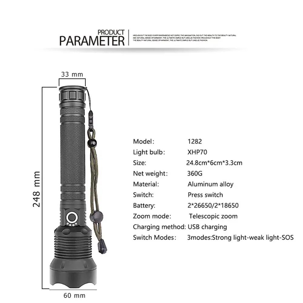 With Battery 50000 люмен лампа xhp70.2 самый мощный фонарик usb Zoom СВЕТОДИОДНЫЙ Фонарь xhp70 xhp50 18650 или 26650 батарея Лучший Отдых на природе - Испускаемый цвет: With Battery