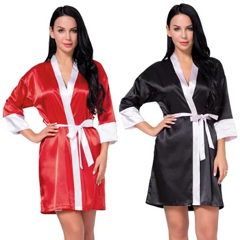 

Kimono Robes for Women Cardigan Nightgowns with Belt for 2020 Summer Sexy Half Style Matching Color Women Bathrobe Satin Robe