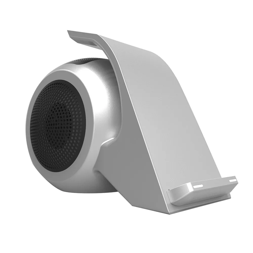 Silver Qi Беспроводное быстрое зарядное устройство бас стерео динамик DC5V/2.0A зарядное устройство зарядная док-станция Подставка для Iphone X 8 для samsung S8 IY138 - Цвет: Silver