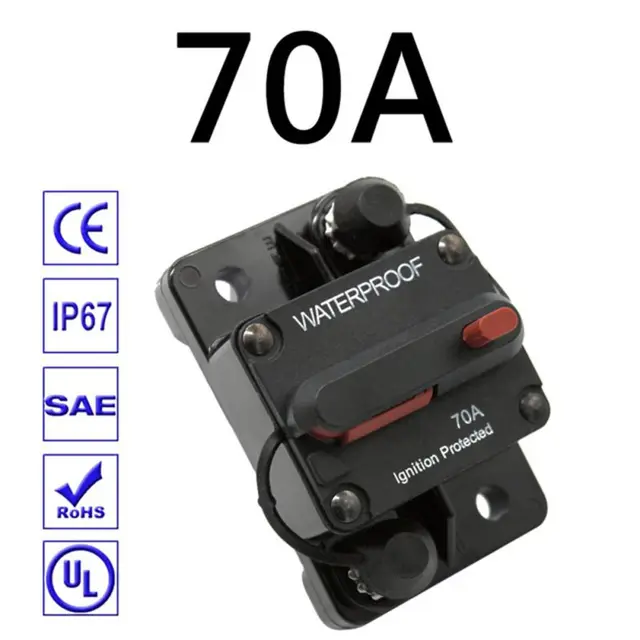 30A 40A 50A 60A 70A 80A 100A 120A 150A 200A 250A 300A AMP Circuit Breaker Fuse Reset 12-48V DC Car Boat Auto Waterproof 70A