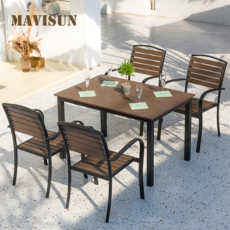 Modern Outdoor Aluminum Alloy Rectangle Round Garden Dining Table Industrial Style Back Chair Patio Terrace Rainproof Dining Set