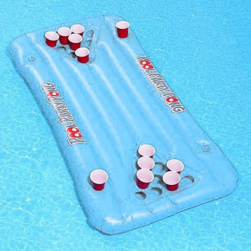 

PVC Inflatable Beer Pong Table Mattress Lounge Pool Float 24 Cup Holder for Summer XH8Z