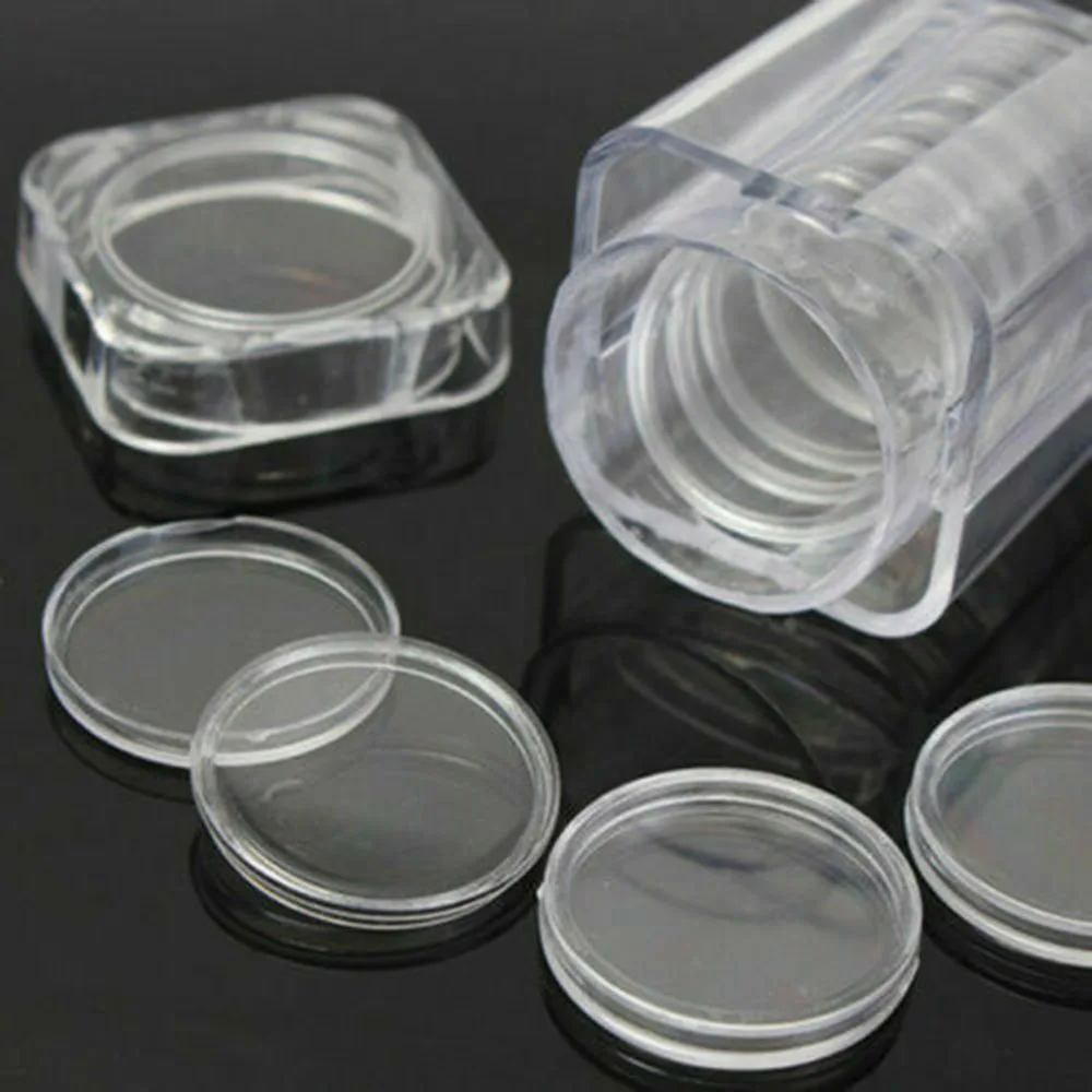 

10pcs 30mm Coin Storage Box Capsules Clear Round Cases Container Holder for coin collection with Bottle