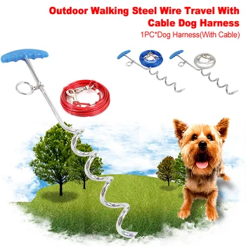 

Handheld Travel Dog Harness Practical Leash Tie Out Outdoor Walking Pet Safety Screw In Steel Wire With Cable Training Stake