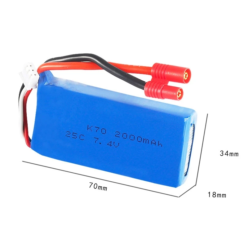 7,4 V 2000mAh 20C литиевая батарейка для вертолетов дистанционного управления K70 четырехосевой летательный аппарат литиевая батарея
