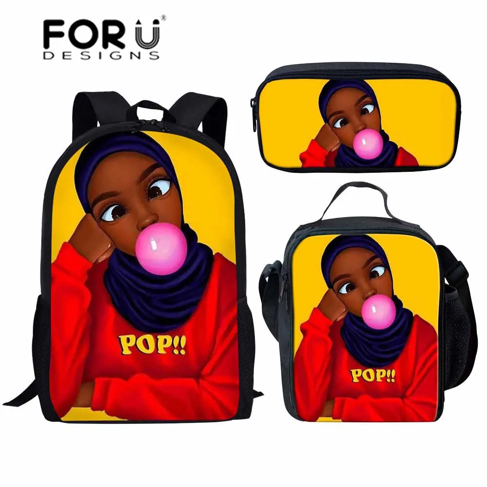 FORUDESIGNS/3 шт./компл. школьные сумки для детей, черные девочки, волшебный Африканский детский школьный рюкзак школьный портфель, сумка на плечо