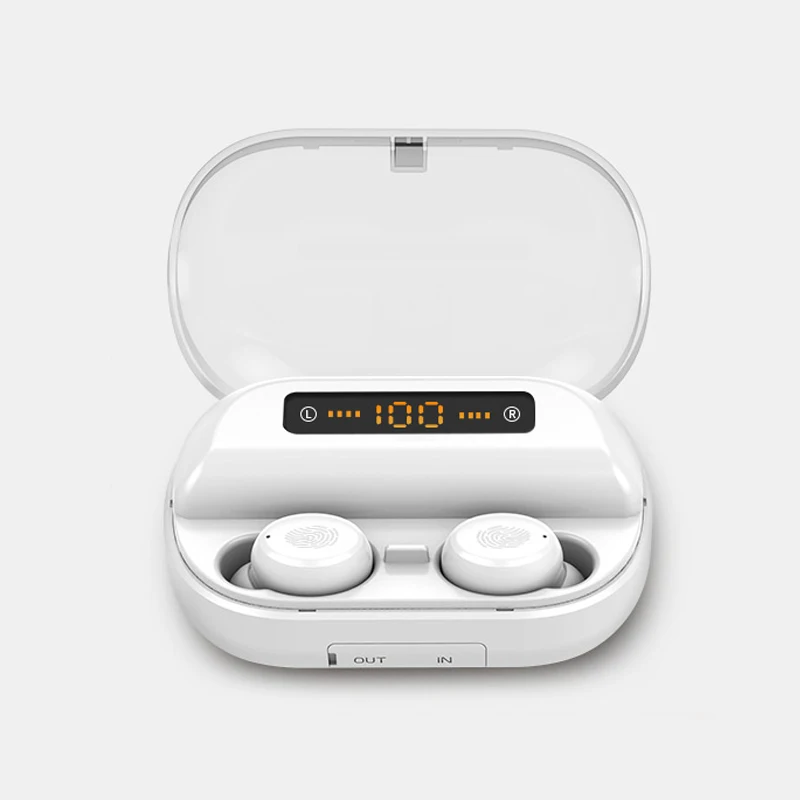 TWS 5,0 Bluetooth наушники с шумоподавлением водонепроницаемые беспроводные наушники Led Дисплей гарнитура 8d стерео наушники с микрофоном - Цвет: White
