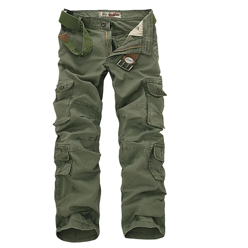 Мужские брюки карго с несколькими карманами, мужские брюки карго, военные тактические брюки, повседневные брюки карго, хлопковые армейские брюки - Цвет: green