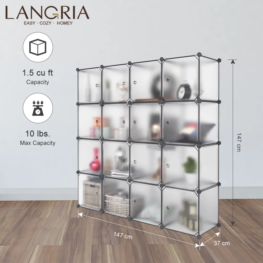 

LANGRIA 16 Cube DIY Modular Storage Closet Plastic Cube Mutiluse Oragnizer Storage Wardrobes Closet Cabinet Bedroom Living Room