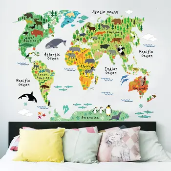 

Animal World Map Wall Sticker Colorful World Poster Kids DIY Room Wall Map Home Decoration Kids Art Early Education 95cm*73cm