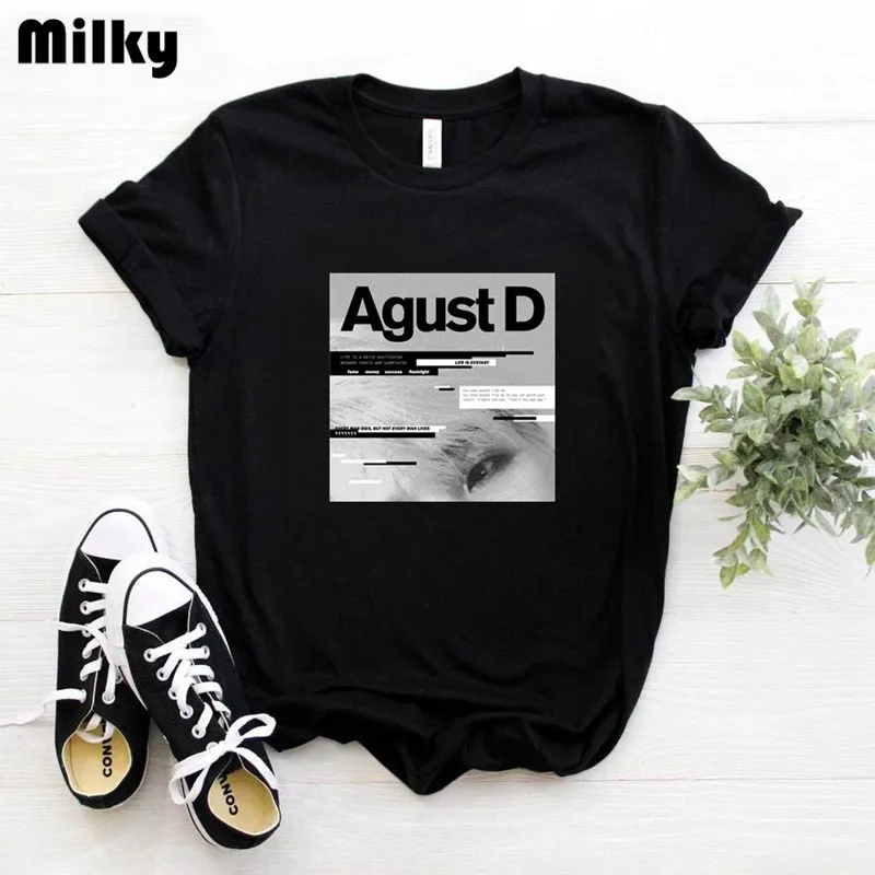 Футболка Agust D Женская с коротким рукавом черный топ в Корейском стиле K-POP y2k
