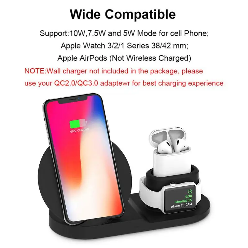 Qi Беспроводное быстрое зарядное устройство док-станция для Apple Watch для Airpods для iPhone 3 в 1 беспроводной зарядный блок