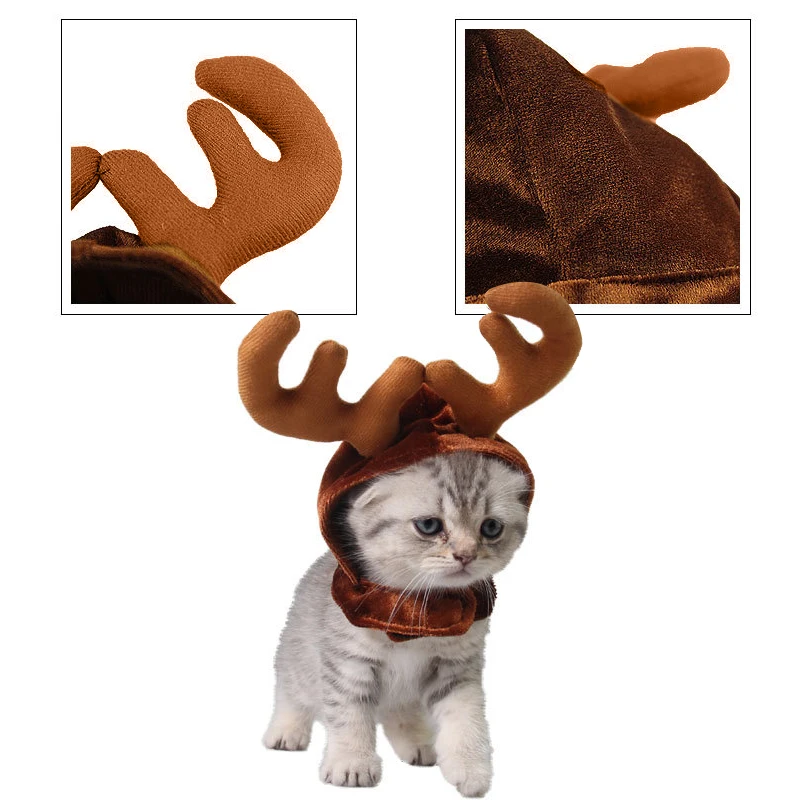 Рождественский питомец милый костюм северного оленя шляпа для кошки и маленькой собаки