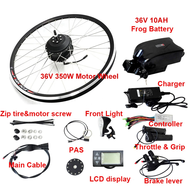 350W 36V10AH LCD Eu RU No Tax 48 в 500 Вт 36 в 250 Вт-500 Вт Ebike комплект литиевый электрический велосипед с батареей конверсионный комплект Передняя бесщеточная Планетарная втулка колесо - Цвет: 350W 36V10AH LCD