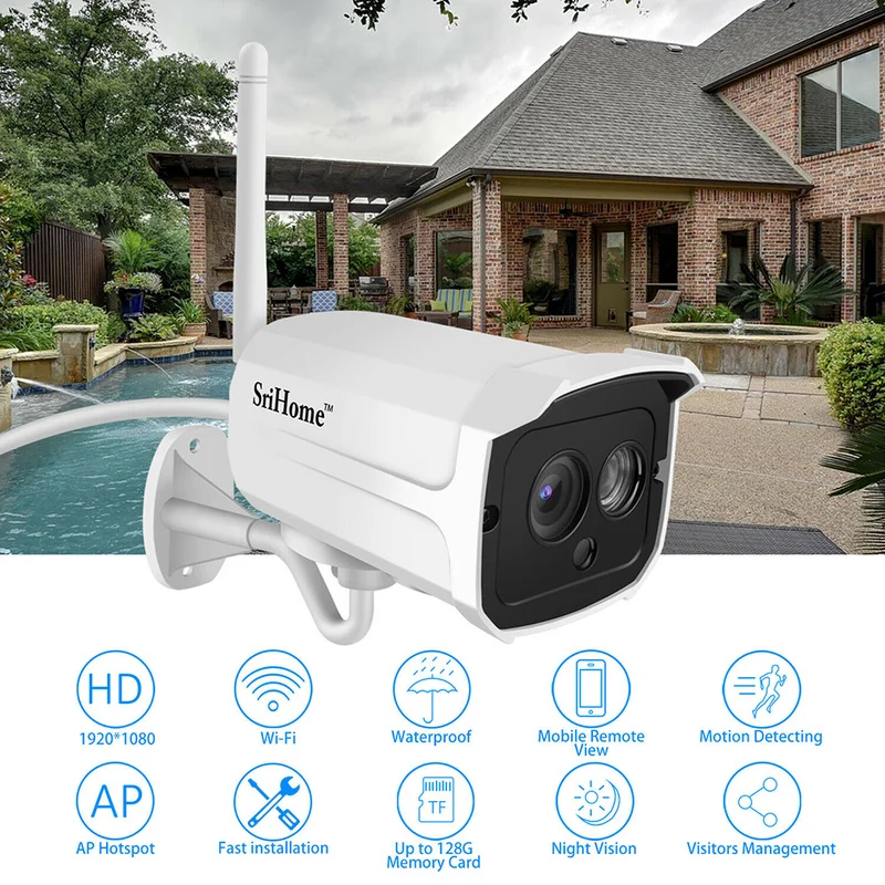 

Newest 1080P Wireless Wifi IP Camera 2.0MP CCTV Security Outdoor Camera Waterproof Camera Night Vision SD Card Slot Home Camera